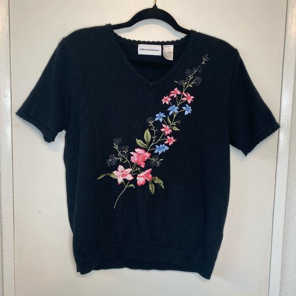 Alfred Dunner Short Sleeve Sweater Floral Bloom Embroidered Cabin Vtg Sz Small - Picture 1 of 8